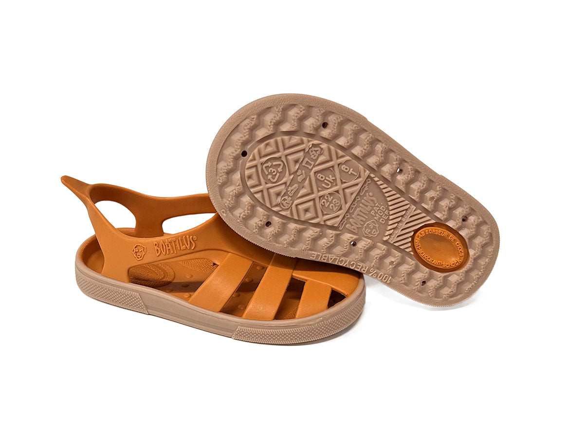 Boatilus - Sandália Minimalista Praia/Piscina Bioty Pumpkin - Laranja e Bege