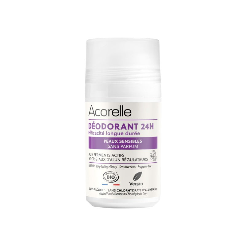 Desodorizante Acorelle 24h para pele sensivel sem perfume roll-on de 50ml