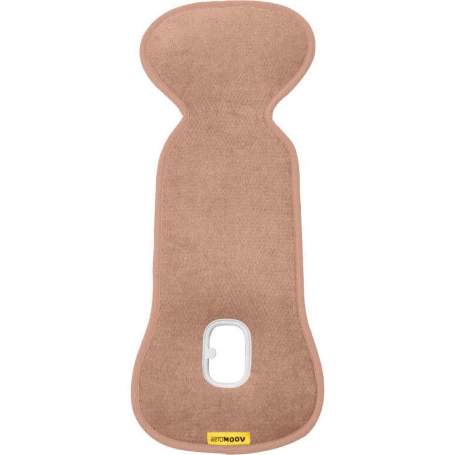 Vista frontal detalhada da capa Aeromoov AirLayer 3D em cor bege, destacando a textura de algodão.