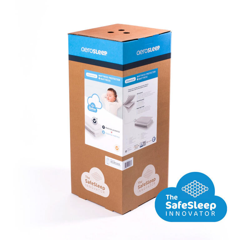 Pack AeroSleep Safe Sleep Essential 60x120: Colchão Airfelt de alta densidade com protetor 3D respirável, pronto a usar.