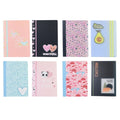 Conjunto de oito cadernos Ancor A4 com capa PP, exibindo a variedade "COOL MIX" de estampas, incluindo corações, panda, abacate e cogumelos.