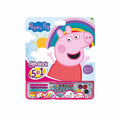 Embalagem do Bloco Gigante 5 em 1 com a personagem Peppa Pig, mostrando os materiais incluídos.