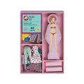 AS Caixa Magnética Fashionista: boneca de madeira com 40 ímans de roupa e acessórios. Brinquedo educativo para crianças +3 anos.