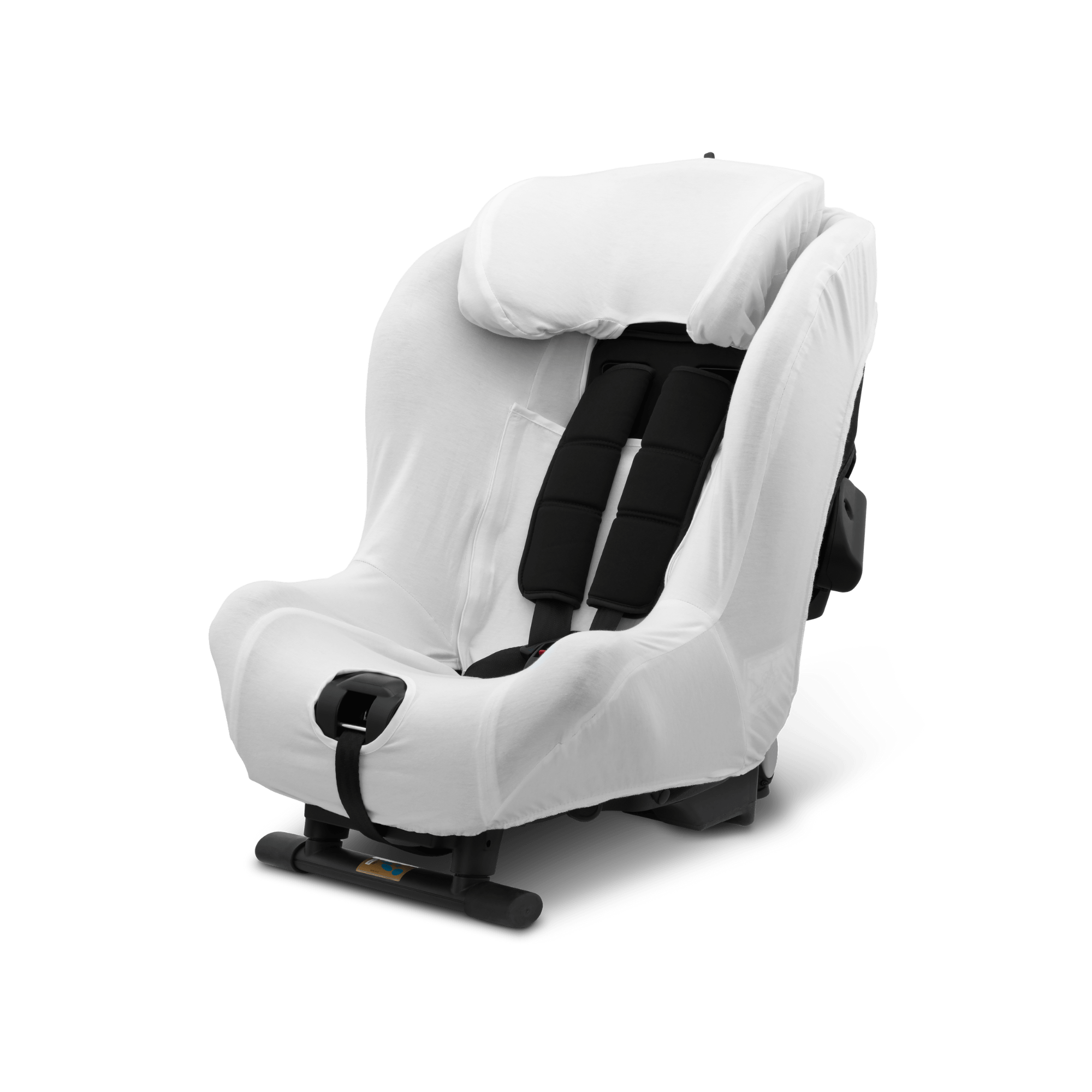 Capa de verão Axkid em tecido Bamboo Eco, cor cinza claro, a cobrir parcialmente uma cadeira auto infantil, destacando a textura respirável.