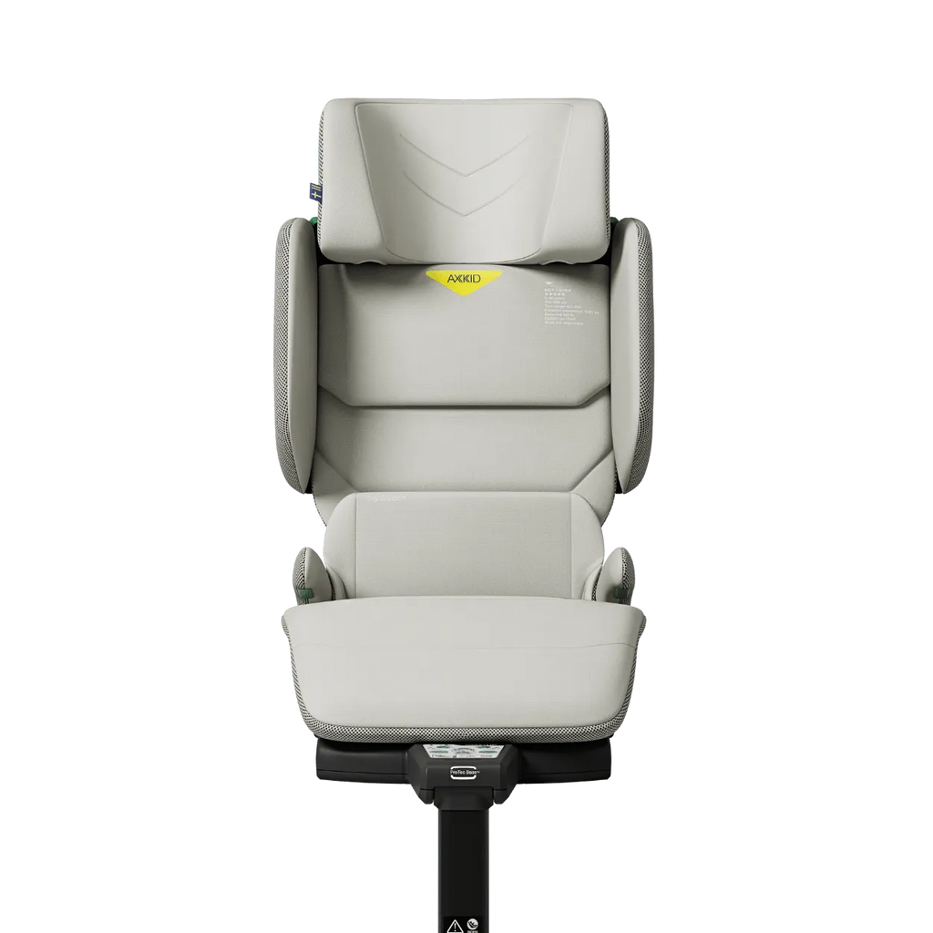 Cadeira auto Axkid Up cinza claro (Granite) dobrada (QuickFold), vista superior.