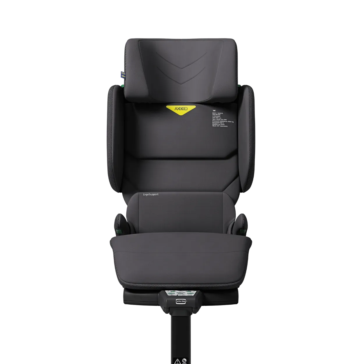 Cadeira auto Axkid Up cinza escuro (Shell) dobrada (QuickFold), vista superior.