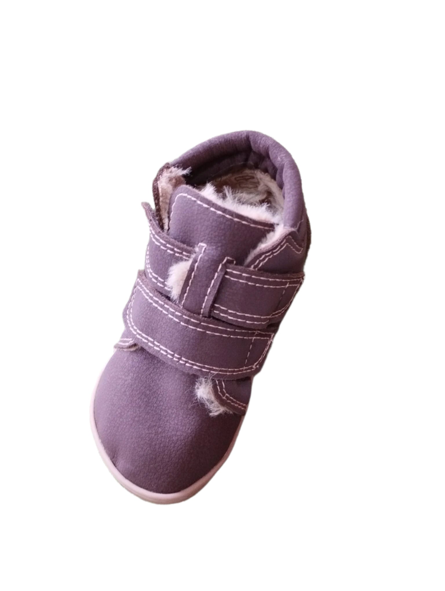 Bota Baby Lobitos Barefoot Eclipse com Pêlo, calçado infantil barefoot em tom roxo com fecho duplo em velcro e forro quente. Sola zero drop de 3,5 mm, flexível e confortável.