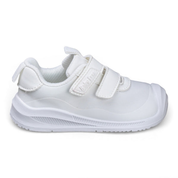 Sapatilha barefoot infantil BabyFree em malha mesh branca com duplo fecho de velcro