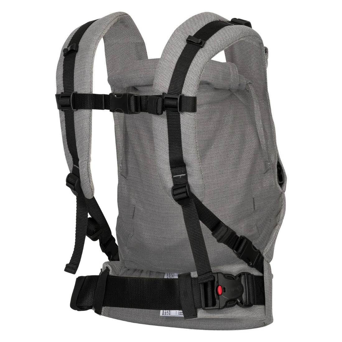 Mochila Hoppediz Ajustável Buckle Toddler Kos em cor cinza, exibindo o painel traseiro ajustável e as alças ergonômicas.