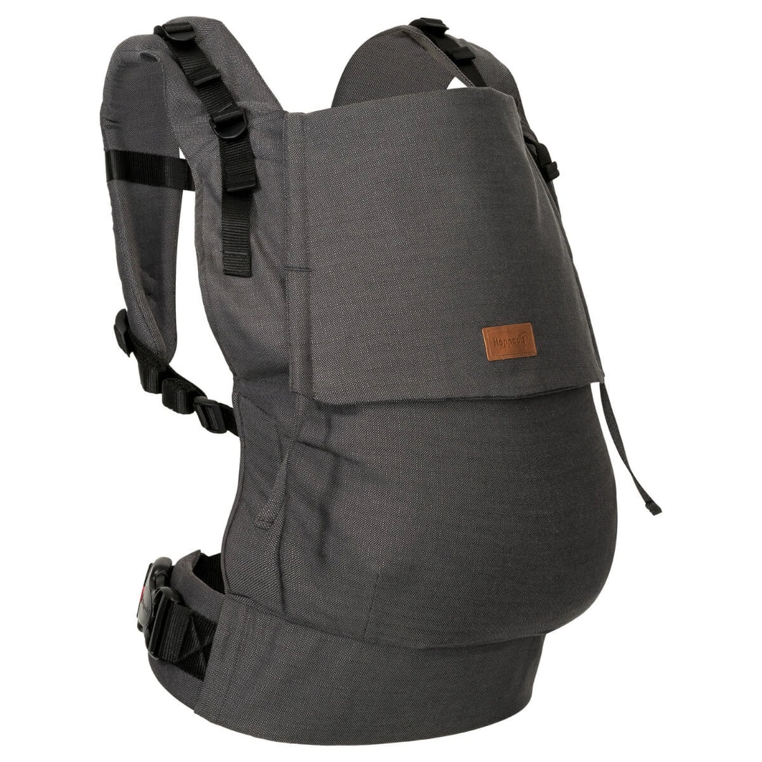 Imagem da Mochila Hoppediz Ajustável Buckle Toddler Lanzarote em cinza escuro, mostrando a vista frontal com um design minimalista e robusto, incluindo alças acolchoadas e ajustáveis para maior conforto e fivelas na parte traseira para um ajuste seguro.