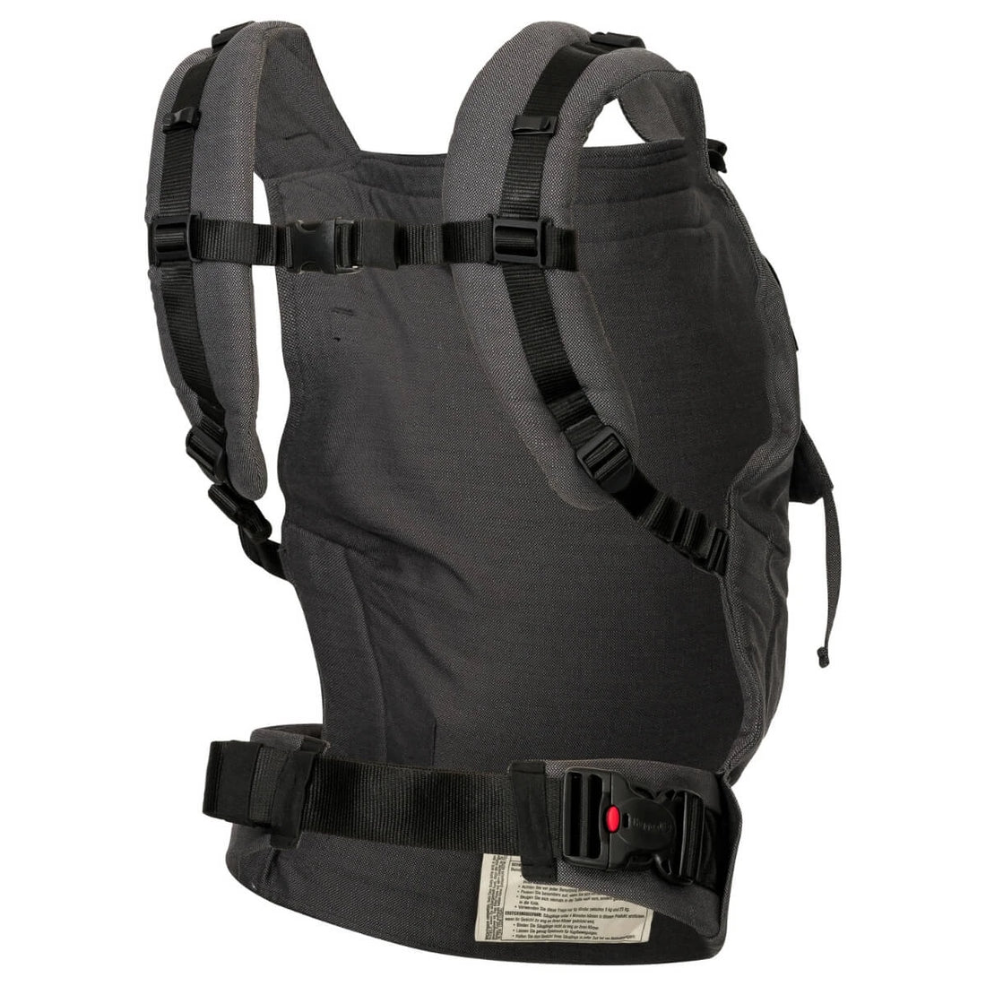 Imagem da Mochila Hoppediz Ajustável Buckle Toddler Lanzarote em cinza escuro, mostrando a vista frontal com um design minimalista e robusto, incluindo alças acolchoadas e ajustáveis para maior conforto e fivelas na parte traseira para um ajuste seguro.