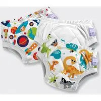 Pack de 3 cuecas de aprendizagem Bambino Mio com padrão de dinossauros brancas e azuis