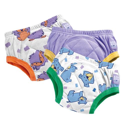 Trio de cuecas de aprendizagem Bambino Mio com padrões coloridos