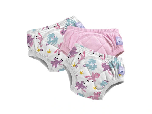 Pack de três cuecas de aprendizagem Bambino Mio com padrão Pegasus Palace para desfralde.