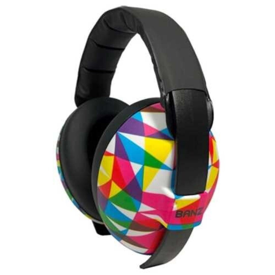 Abafadores de ruído Banz azuis com almofadas confortáveis e banda de cabeça acolchoada para crianças.