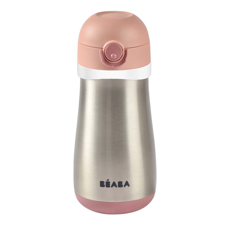 Cantil térmico Béaba em aço inoxidável 350 ml na cor rosa com bico para beber