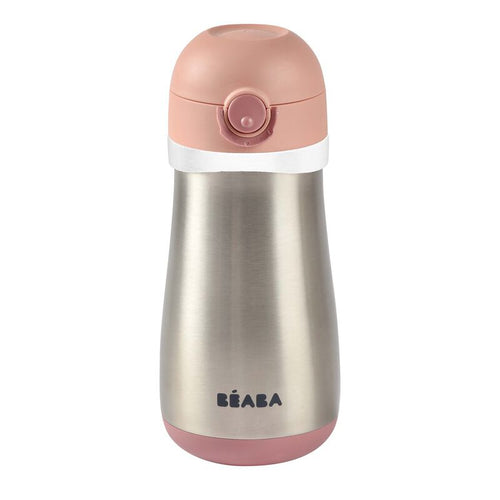 Cantil térmico Béaba em aço inoxidável 350 ml na cor rosa com bico para beber