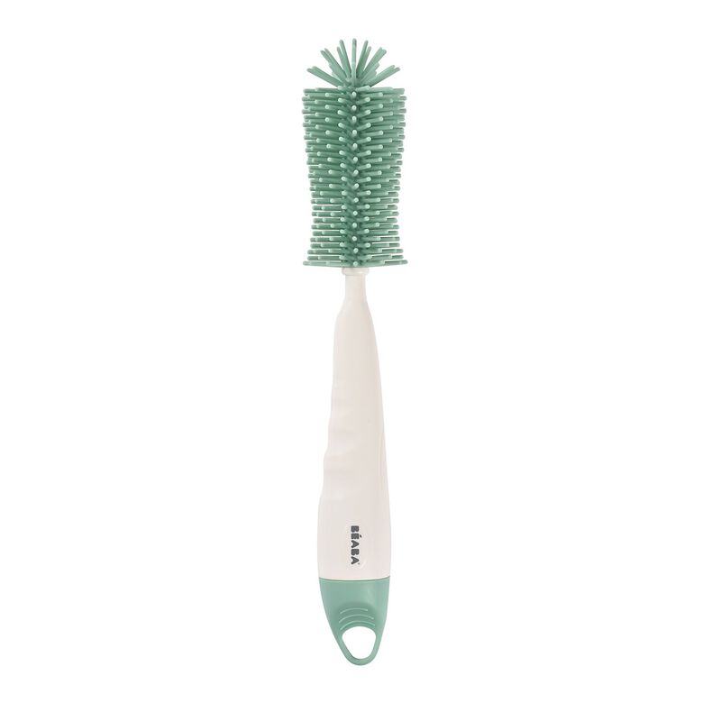 Escova de silicone 2 em 1 Béaba em verde sálvia para limpar biberões e tetinas