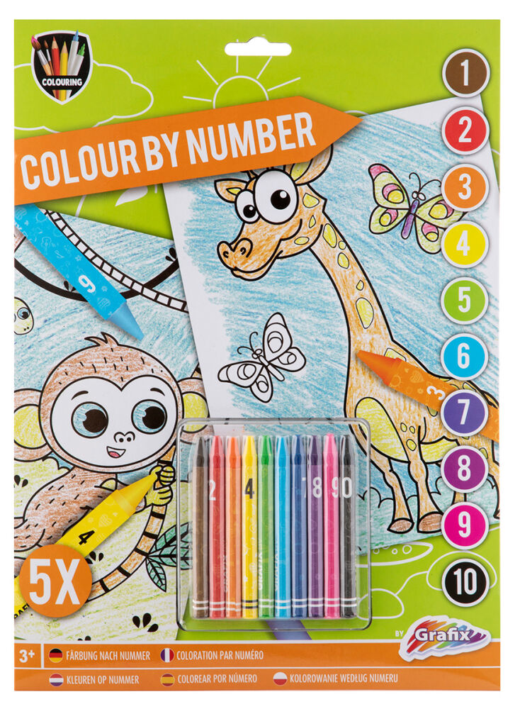Creative Craft Livro de colorir com números A4 com lápis de cera