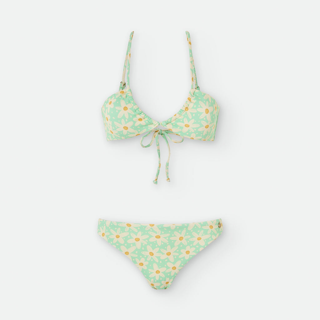 Biquíni de senhora Waterlemon com estampado floral em tons de verde pastel.