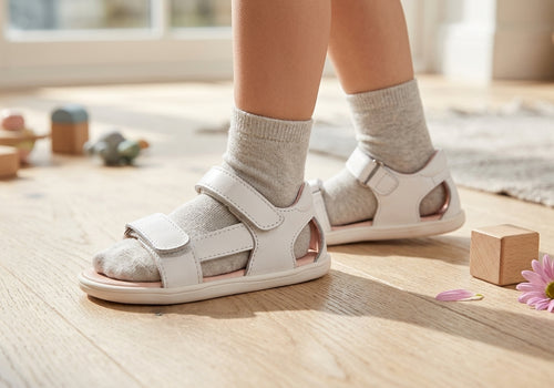 Blanditos by Crio´s Sandália Aberta Siros Branco - Calçado barefoot no pé de criança de 4 a 8 anos