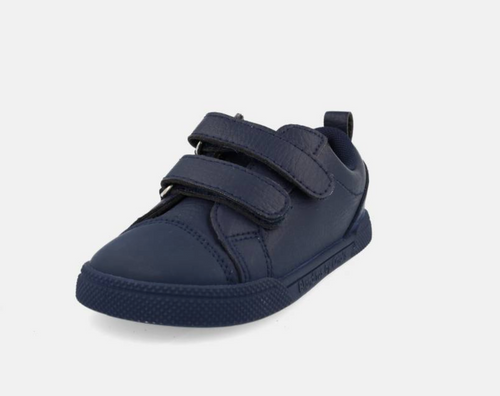 Sapatilha infantil vegana Zeus azul-marinho da Blanditos by Crio's, vista de frente, com fecho de velcro duplo.