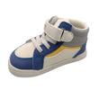 Blanditos by Crio's - Vegano Apolo (Azul) - Ténis respeitadores para bebé, vista lateral. Detalhe dos materiais e cores: branco, azul e cinzento.