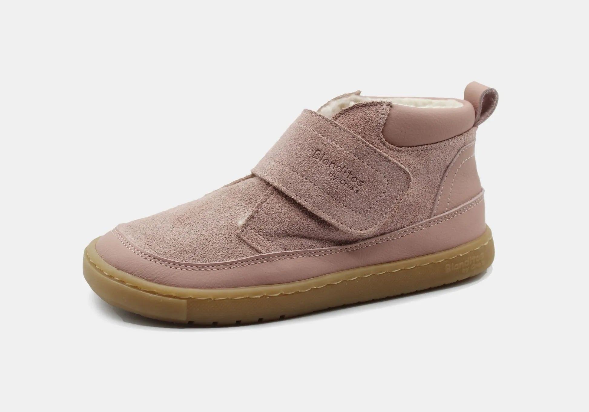 Bota Alaska Barefoot cor-de-rosa (Rosa) da Blanditos by Crio's com sola de borracha natural. Calçado Respeitador infantil em couro, flexível e confortável, estilo Calçado Barefoot.