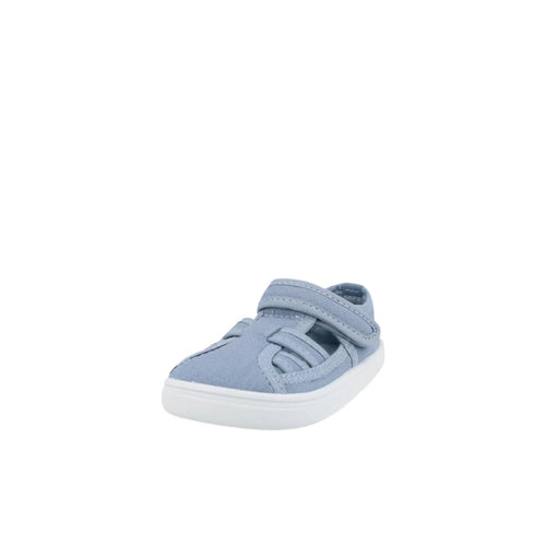 Sapatilhas barefoot Blanditos Molly Jeans em tom azul ganga, vista frontal.