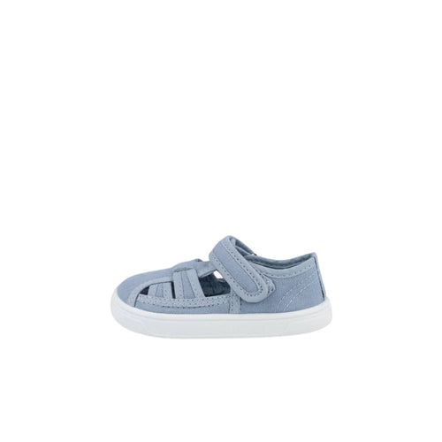 Sapatilhas barefoot Blanditos Molly Jeans em tom azul ganga, vista lateral.