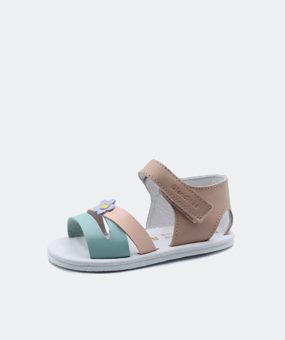 Sandálias Blanditos by Crio's Brisa Colorido – sandália em tons de rosa e verde com sola fina, tira ajustável e design barefoot para máximo conforto e liberdade.