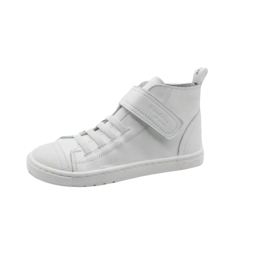 Sapatilha alta barefoot Blanditos Tokyo na cor Blanco (branco total). Calçado respeitador infantil da Crio's com biqueira larga, sola fina e flexível. Calçado Barefoot.