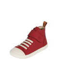 Sapatilha barefoot Blanditos Tokyo Duero (vermelho/tijolo) para criança. Calçado respeitador Crio's, vista lateral mostrando sola flexível e ajuste com velcro. Calçado Barefoot.