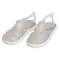 Par de sandálias infantis Boatilus Bioty transparentes, estilo minimalista, com sola branca, ideais para praia e piscina.