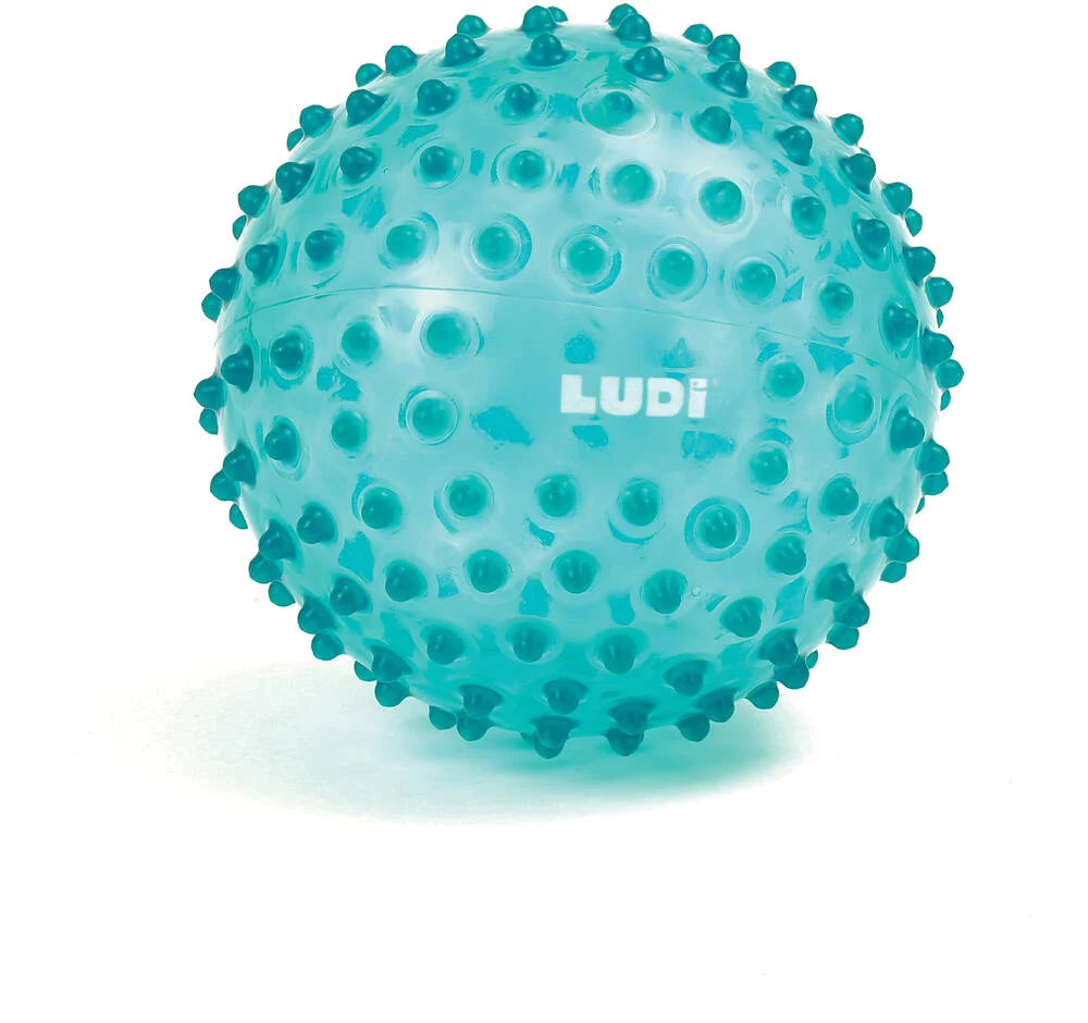 Bola sensorial Ludi azul turquesa com relevos para estimulação tátil