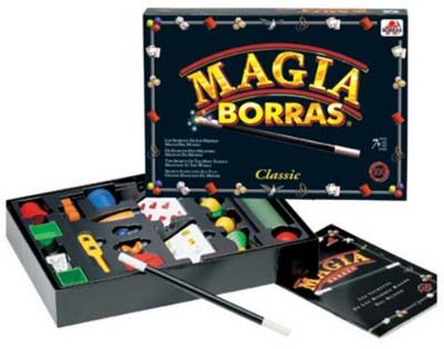 Caixa do jogo de magia "Borras Jogo Magia", mostrando o título e um mágico a fazer um truque de cálculo mental.
