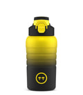 Garrafa Térmica Cool Bottles Sport Tokio de 600ml com design degradê amarelo e preto e tampa amarela, vista frontal.