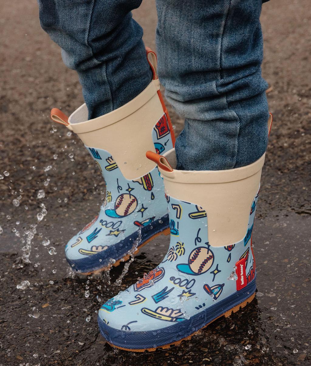 Botas de chuva Hello Hossy Baseball Game, estampado azul