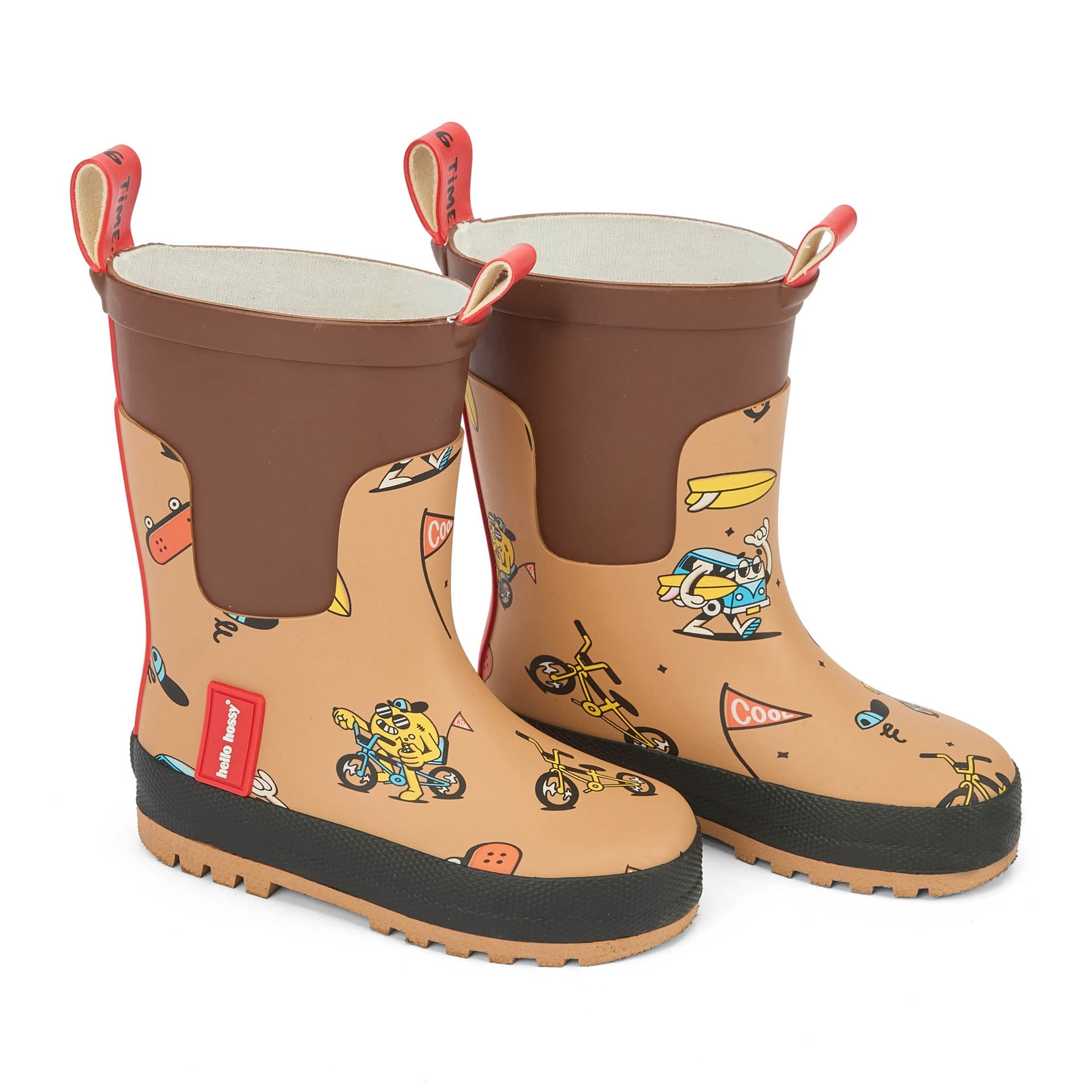 Botas de chuva Hello Hossy Mascots Ride, detalhe do padrão
