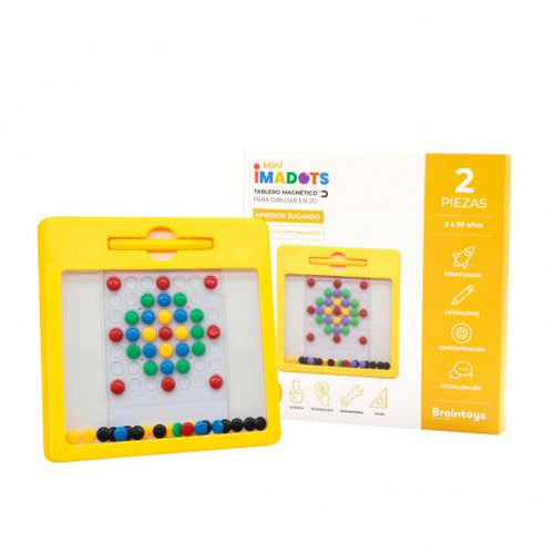 BRAINTOYS Imadots MINI: Tabuleiro magnético para atividades criativas e educativas. Inclui embalagem com 2 peças e ímanes coloridos.