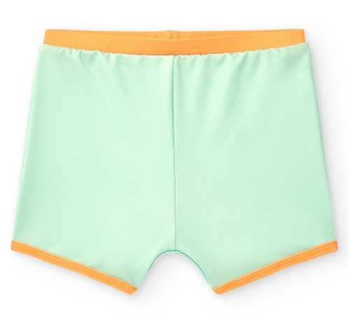 Boxer de banho BtBox em lycra verde-água, vista frontal, com cós e bainhas em laranja, sem estampados visíveis.