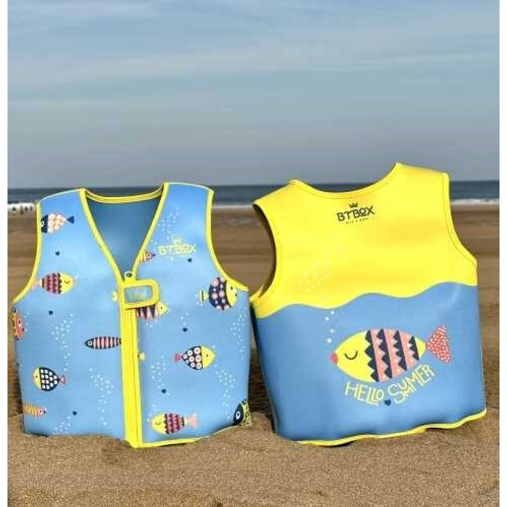 Colete de natação BtBox 2025 Peixes na praia. Colete flutuação infantil seguro e confortável.