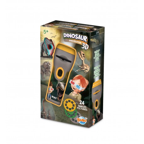 Mini projetor Buki com discos de dinossauros e óculos 3D para crianças.
