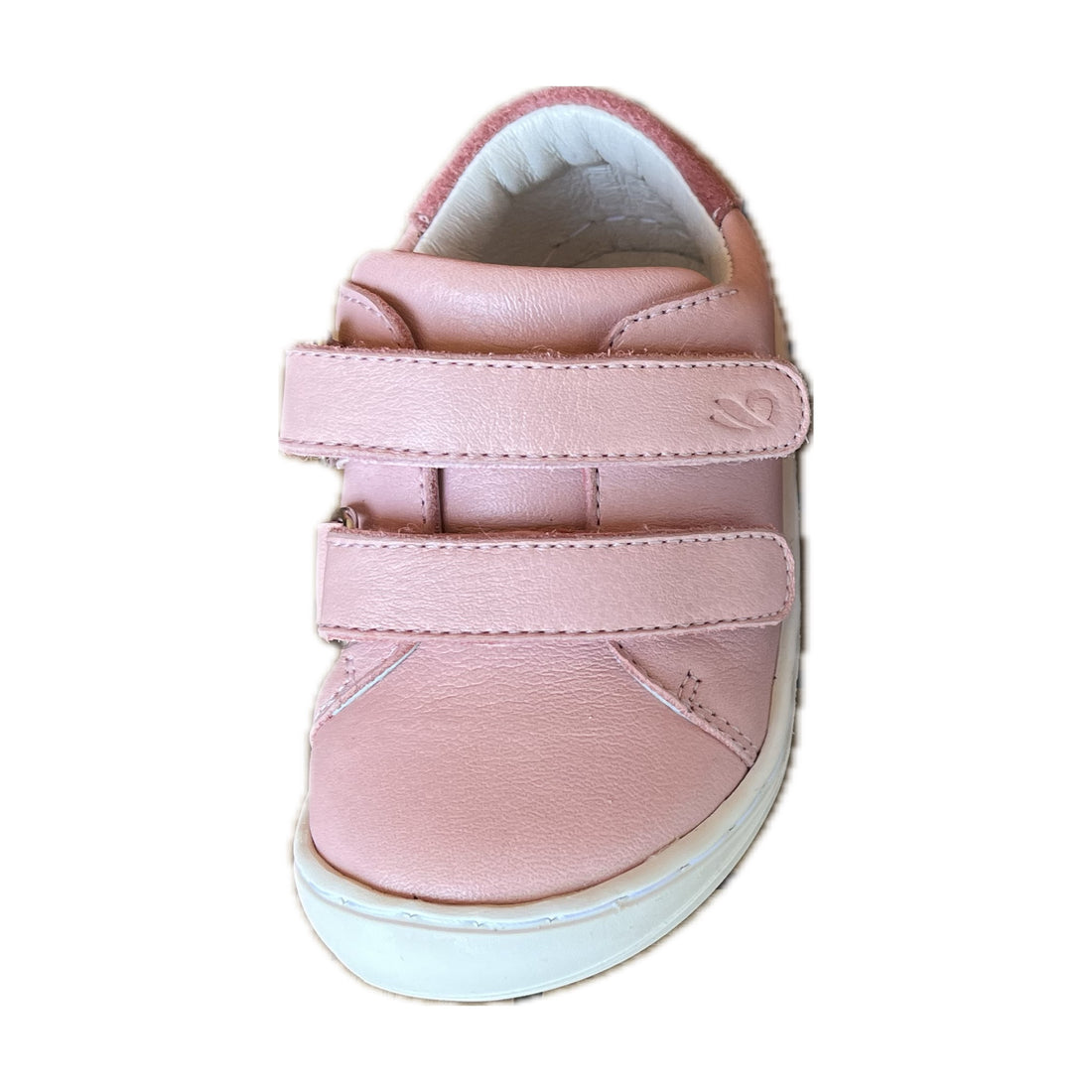 Calçado barefoot infantil Bunny Barefoot modelo Panda Rosa, em tom rosa pastel, com duas tiras de velcro e sola flexível antiderrapante. Produção sustentável e 100% portuguesa.