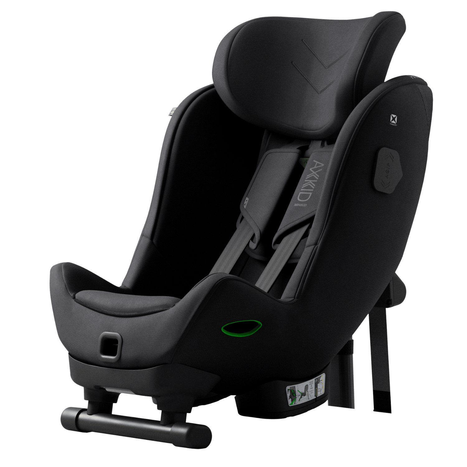 [Cadeira auto Axkid Minikid 4 MAX em preto, vista frontal, para uso contra a marcha até 125cm.]