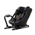 Imagem de estúdio da Cadeira Auto Axkid ONE 3 cinzenta escura sobre fundo preto, mostrando a estrutura ISOFIX e o arnês de segurança.