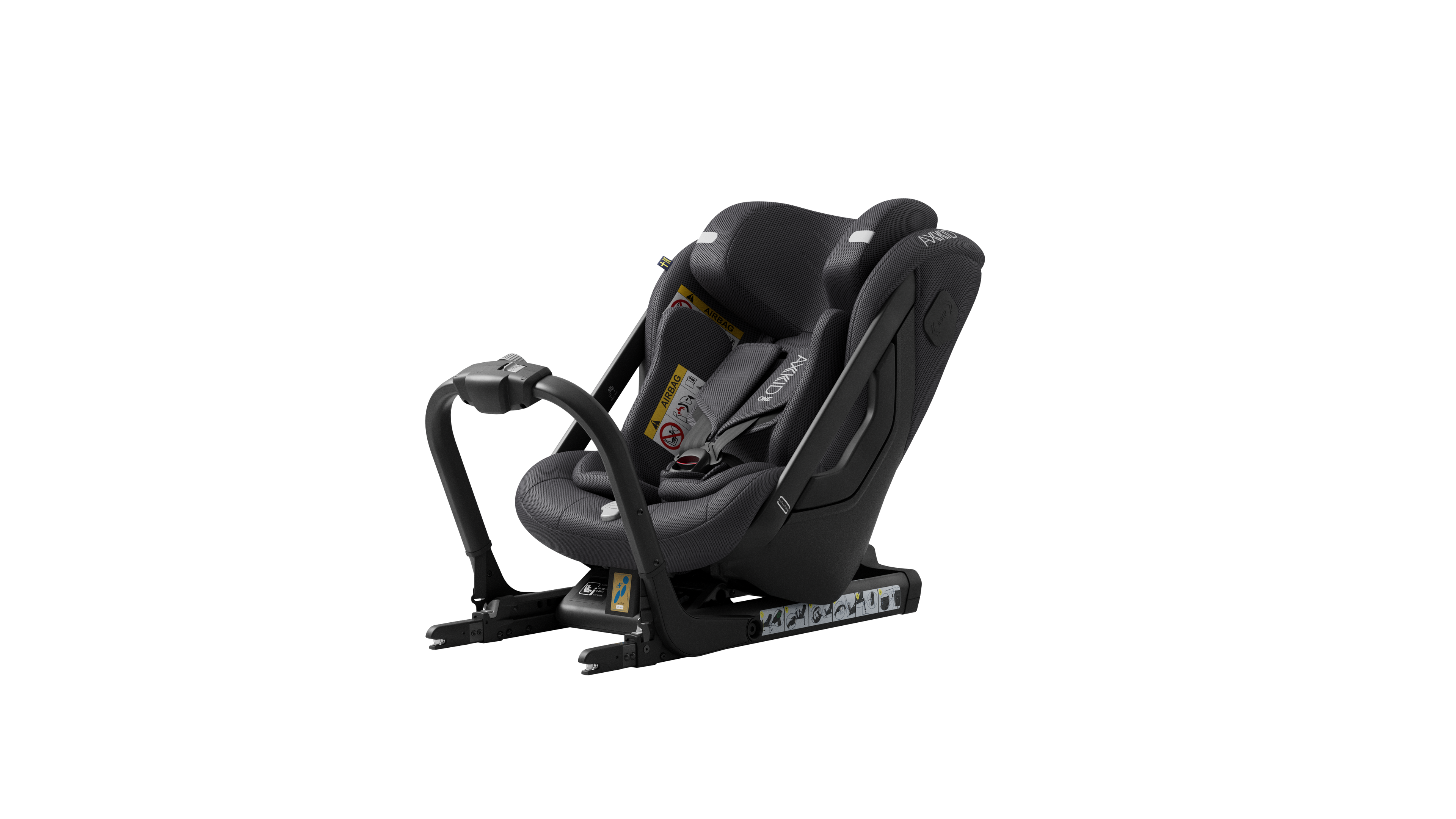 Cadeira Auto Axkid ONE 3 MESH preta, vista frontal ligeiramente inclinada, evidenciando o assento e o apoio de cabeça ajustável.