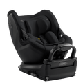 Cadeira auto AXKID Spinkid 2 preta, vista em ângulo, mostrando o design ergonómico e a base Isofix com a barra anti-retrocesso ajustável.