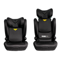 Comparação da Cadeira Auto Axkid Boostkid em duas alturas: sem encosto (banco elevatório) e com encosto ajustado para criança mais alta.
