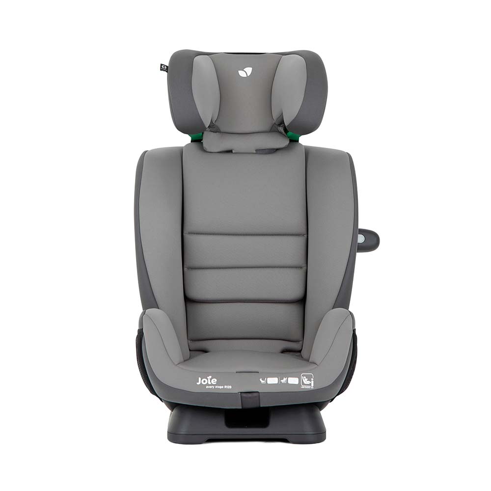 Cadeira auto Joie Every Stage R129 em cor cinzento escuro, vista de cima, destacando o painel de proteção lateral Guard Surround Safety™.